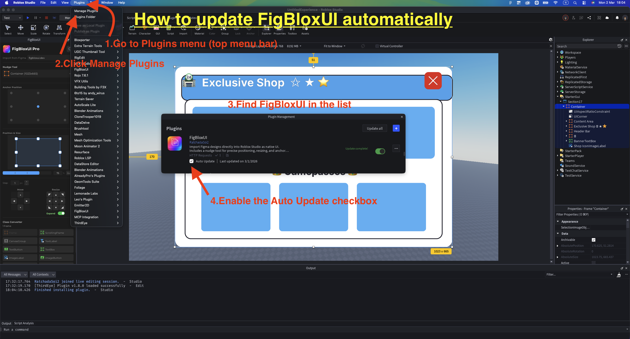 How to update FigBloxUI automatically
